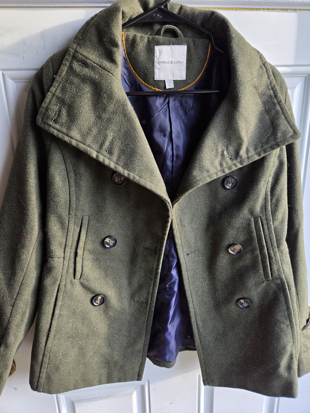 Thread & Supply Olive Green Women's Wool-Blend Peacoat